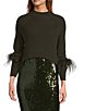 Antonio Melani Tilly Wool Blend Mock Neckline Ostrich Feather Trim Sweater, Color:Hunter - Image 1