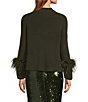 Antonio Melani Tilly Wool Blend Mock Neckline Ostrich Feather Trim Sweater - Image 2