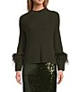 Antonio Melani Tilly Wool Blend Mock Neckline Ostrich Feather Trim Sweater - Image 4