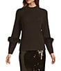 Antonio Melani Tilly Wool Blend Mock Neckline Ostrich Feather Trim Sweater, Color:Chocolate - Image 1