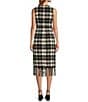 Antonio Melani Tula Plaid Print Crew Neck Sleeveless Belted Wrap Front Fringe Hem Midi Sheath Dress, Color:Black/Cream - Image 2