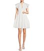 Color:White - Image 1 - Vanya Texture Novelty Mock Split V-Neck Short Bubble Sleeve Tiered Flounce Dress