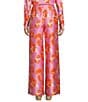 Color:Mandarin Floral - Image 2 - Vivian Floral Printed Satin Twill Flat Front Full Length Coordinating Pants