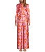 Color:Mandarin Floral - Image 3 - Vivian Floral Printed Satin Twill Flat Front Full Length Coordinating Pants