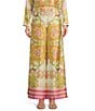 Antonio Melani Coordinating Vivian Printed Satin Wide Leg Pants, Color:Pink/Green - Image 1