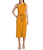 Color:Ginger - Image 1 - Weylyn Sleeveless Asymmetrical Neck Bow Shoulder Tie Waist Midi Dress