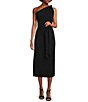 Color:Black - Image 1 - Weylyn Sleeveless Asymmetrical Neck Bow Shoulder Tie Waist Midi Dress