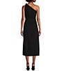 Color:Black - Image 2 - Weylyn Sleeveless Asymmetrical Neck Bow Shoulder Tie Waist Midi Dress