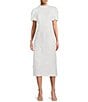 Color:White - Image 1 - Willow Floral Applique Mock Neck Short Sleeve Midi Dress