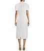 Color:White - Image 2 - Willow Floral Applique Mock Neck Short Sleeve Midi Dress
