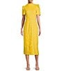 Antonio Melani Willow Floral Applique Short Sleeve Mock Neck Midi Dress, Color:Sunshine - Image 1