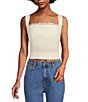 Color:Ivory - Image 1 - x Courtney Grow Anais Sleeveless Ruffle Trim Square Neck Crop Top