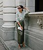 Color:Olive - Image 4 - x Elizabeth Damrich Annie Draped Satin Wrap Tie Waist Midi Skirt