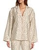 Antonio Melani x Elizabeth Damrich Dali Printed Satin Twill Point Collar Long Sleeve Button Down Blouse, Color:Champagne/Black - Image 1