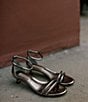 Color:Tarnished Silver - Image 1 - x Elizabeth Damrich Mama Metallic Ankle Strap Kitten Heel Sandals