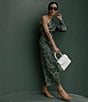 Color:Moss/Marble - Image 1 - x Elizabeth Damrich Monroe Long Sleeve One Shoulder Satin Midi Dress