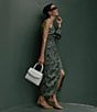 Color:Moss/Marble - Image 2 - x Elizabeth Damrich Monroe Long Sleeve One Shoulder Satin Midi Dress