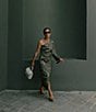 Color:Moss/Marble - Image 3 - x Elizabeth Damrich Monroe Long Sleeve One Shoulder Satin Midi Dress