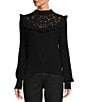 Antonio Melani x Jennifer Sumko Catherine Woven Yarn Ruffle Lace Mock Neck Long Sleeve Sweater, Color:Black - Image 1