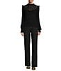 Antonio Melani x Jennifer Sumko Catherine Woven Yarn Ruffle Lace Mock Neck Long Sleeve Sweater, Color:Black - Image 3