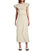 Antonio Melani x Jennifer Sumko Eden Satin Twill High Rise Ruffle Pencil Midi Coordinating Skirt, Color:Cream - Image 3