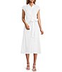 Color:White - Image 3 - x Kimberly Whitman Lake Tie Button Front Cap Sleeve Point Collar Midi Shirt Dress