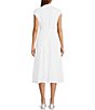 Color:White - Image 4 - x Kimberly Whitman Lake Tie Button Front Cap Sleeve Point Collar Midi Shirt Dress