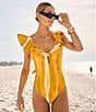 Color:Yellow - Image 1 - x M.G. Style Beaufort Ruffle One Piece Swimsuit