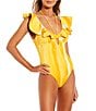 Color:Yellow - Image 2 - x M.G. Style Beaufort Ruffle One Piece Swimsuit