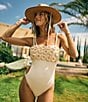 Antonio Melani x M.G. Style Capri Textured Cut Out Crochet Floral Applique One Piece Swimsuit, Color:Pearl - Image 1