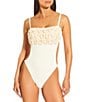 Antonio Melani x M.G. Style Capri Textured Cut Out Crochet Floral Applique One Piece Swimsuit, Color:Pearl - Image 2