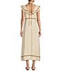 Color:Flan - Image 3 - x M.G. Style Kurry Flounce Shoulder Tie Neck Cut Out Linen Blend Dress