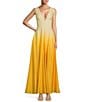 Color:Butter Ombre - Image 2 - x M.G. Style M.G. Cotton Ombre Deep V-Neck A-Line Dress