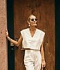 Antonio Melani x M.G. Style Nat V-Neck Fringe Back Coordinating Blouse, Color:Ivory - Image 5