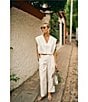 Antonio Melani x M.G. Style Page Woven Straight Leg Coordinating Pleated Ankle Pants, Color:Ivory - Image 5