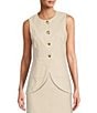 Color:Flan - Image 2 - x M.G. Style Sophia Linen Blend Gold Shell Patch Pocket Coordinating Vest