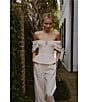 Antonio Melani x Style by Simkins Coordinating Lynn Linen Blend Off the Shoulder Short Sleeve Top, Color:Ecru - Image 5