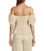 Antonio Melani x Style by Simkins Coordinating Lynn Linen Blend Off the Shoulder Short Sleeve Top, Color:Ecru - Image 2