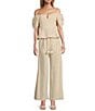 Antonio Melani x Style by Simkins Coordinating Lynn Linen Blend Off the Shoulder Short Sleeve Top, Color:Ecru - Image 3