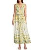 Antonio Melani x Style by Simkins Hannah Poplin V-Neck Sleeveless Belted Maxi Dress, Color:Yellow Scarf - Image 3