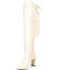 Color:Ivory - Image 4 - x Nicola Bathie Nicola Slim Calf Over-the-Knee Lace Detailed Silk Bow Dress Boots