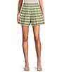 Color:Vanilla/Palm - Image 1 - x The Style Bungalow South Ocean High Waist Pleated Striped Shorts