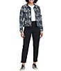 APNY Denim Monochromatic Abstract Print Point Collar Long Sleeve Crop Length Jacket - Image 4