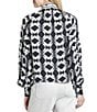 APNY Lightweight Woven Geometric Print Mock Neck Long Sleeve Pullover Tie Front Blouse - Image 2
