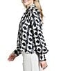APNY Lightweight Woven Geometric Print Mock Neck Long Sleeve Pullover Tie Front Blouse - Image 3