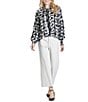 APNY Lightweight Woven Geometric Print Mock Neck Long Sleeve Pullover Tie Front Blouse - Image 5