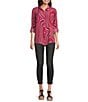 APNY Abstract Print Spread Collar Long Sleeve Button Down Shirt, Color:Berry Multi - Image 3