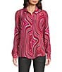 APNY Abstract Print Spread Collar Long Sleeve Button Down Shirt, Color:Berry Multi - Image 4