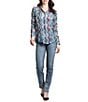 APNY Chevron Collared Long Sleeve Button Up Top, Color:Multi - Image 4