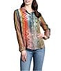 APNY Crepe Collared Long Sleeve Button Up Top, Color:Multi - Image 1